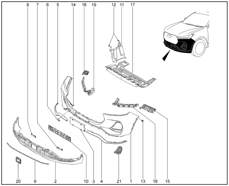 Бампер передний для XCITE X-Cross 7, Chery Tiggo 7 Pro