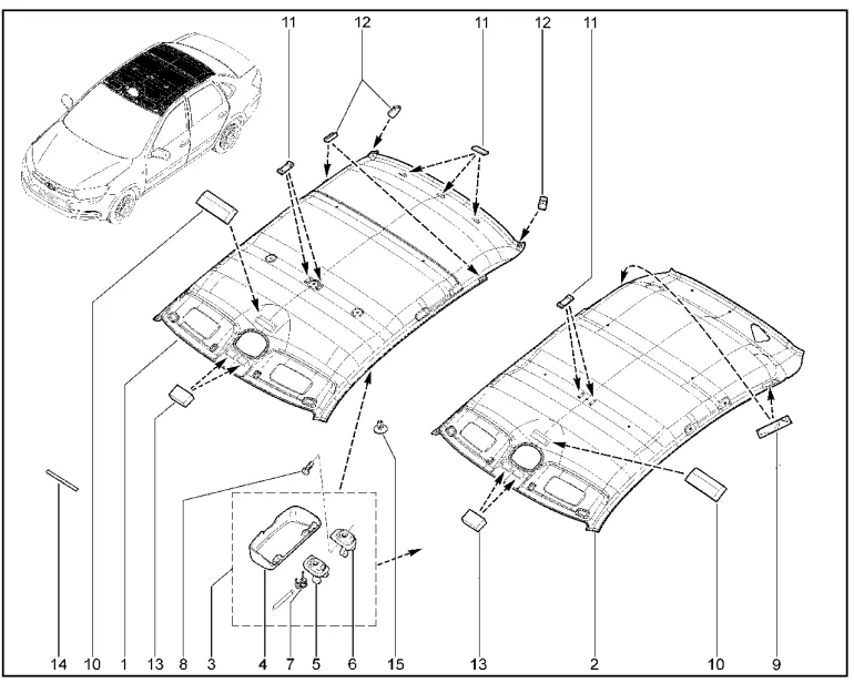 Обивка крыши (седан, лифтбек)