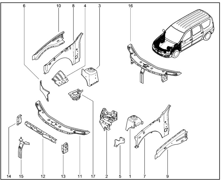 Элементы кузова передние, боковины (двигатель RENAULT)