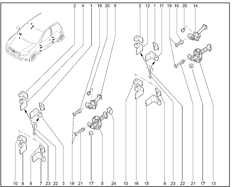 Петли дверей, ограничители дверей