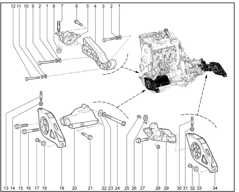 Подвеска двигателя (с КПП BVM5,BVR5, без КУ)