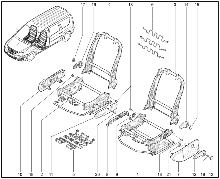 Каркас сиденья водителя и пассажира (FL)