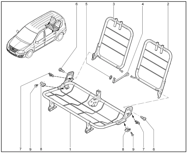 Каркас сидений третьего ряда (50/50)