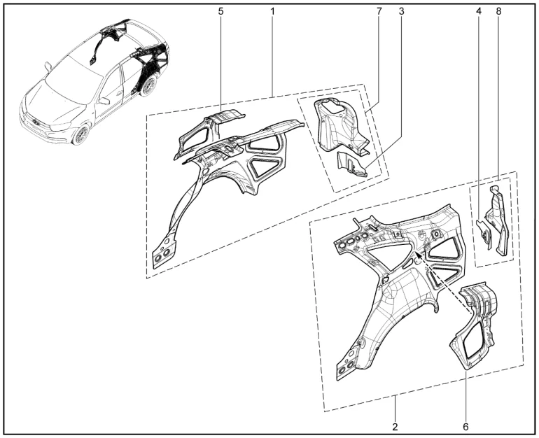 Панели боковины задние внутренние (лифтбек)