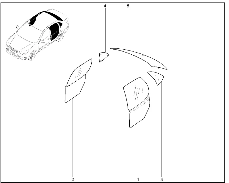 Стекла задних дверей и задка (седан)