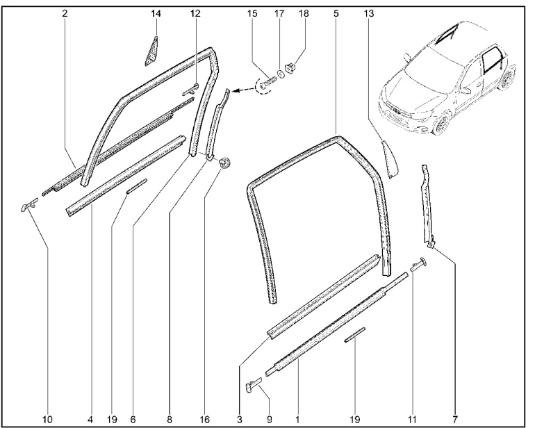 Уплотнители опускного стекла задней двери