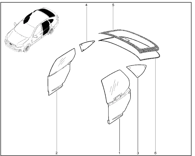 Стекла задних дверей и задка (лифтбек)