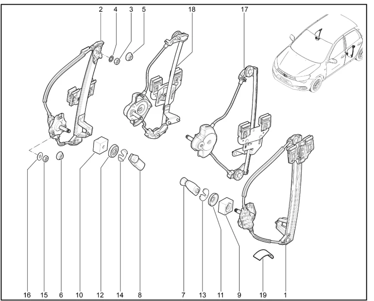 Механические стеклоподъемники задних дверей