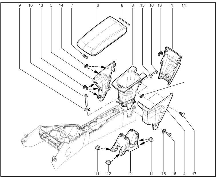 Облицовка тоннеля пола задняя с подлокотником (FL)