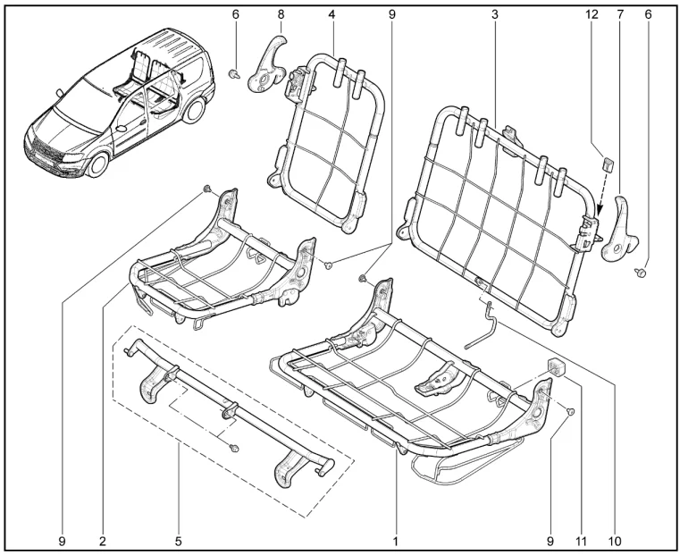 Каркас сидений второго ряда (40/60)