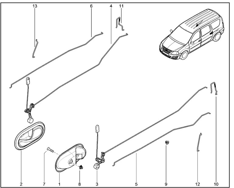 Ручки дверей внутренние задние с тягами