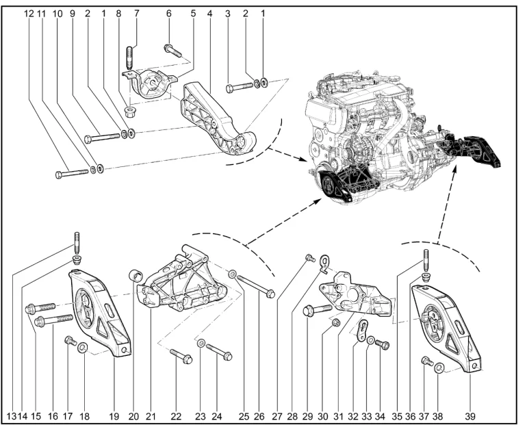 Подвеска двигателя (с КПП BVM5,BVR5, с КУ)