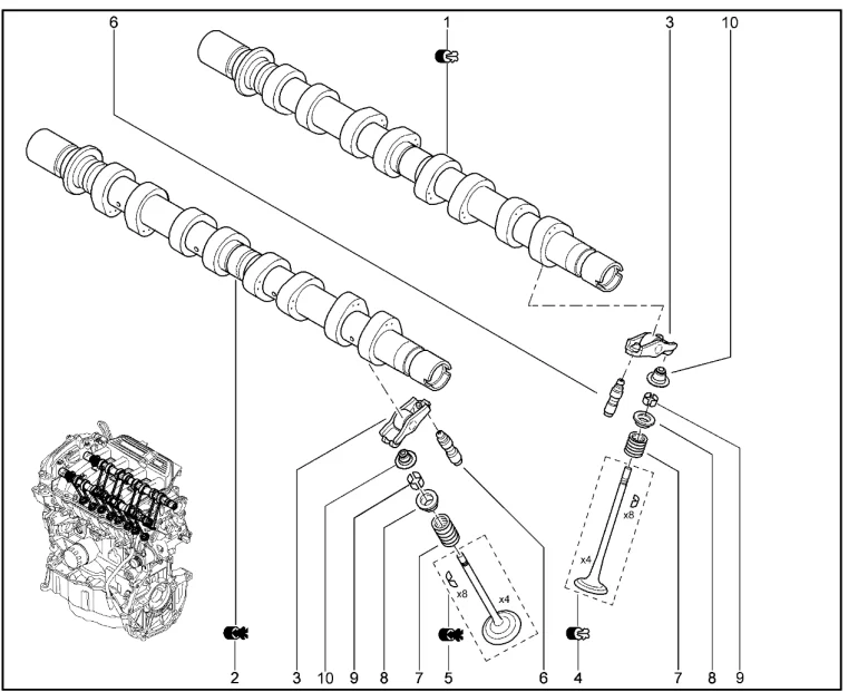 Распредвалы, клапаны (K4M)