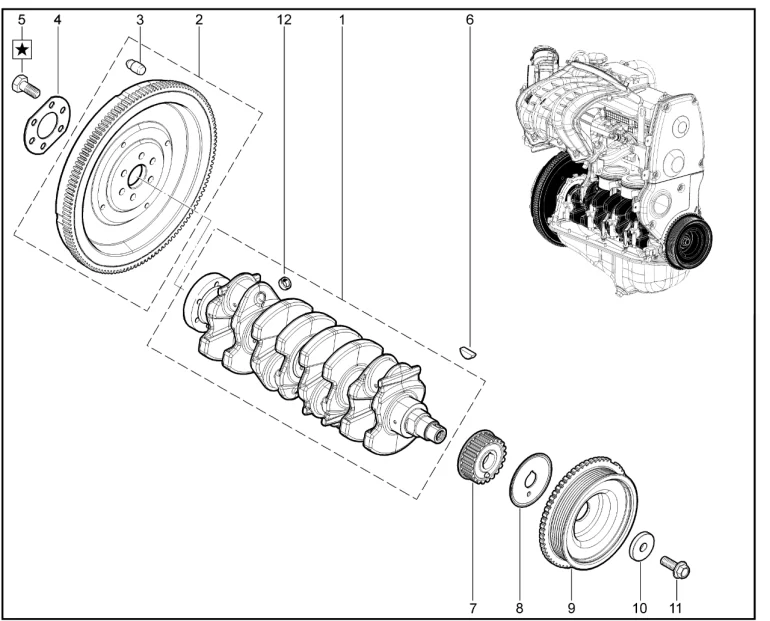 Вал коленчатый, маховик (P3M-11186,11189)