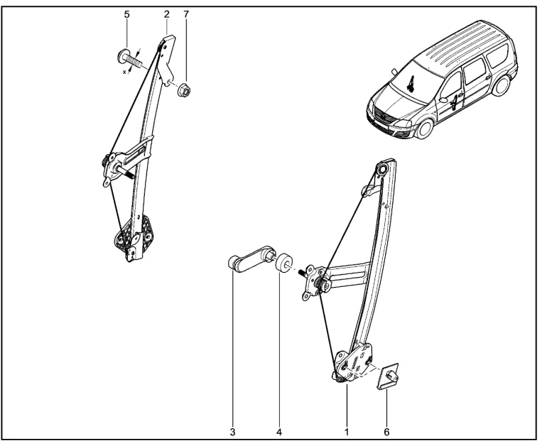 Механические стеклоподъемники передних дверей
