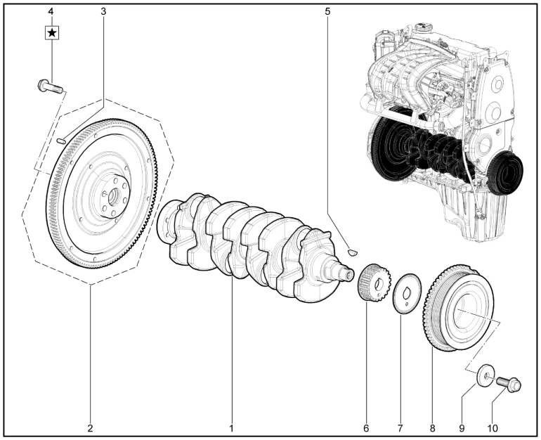 Вал коленчатый, маховик (дв.1,8л. - P3P)