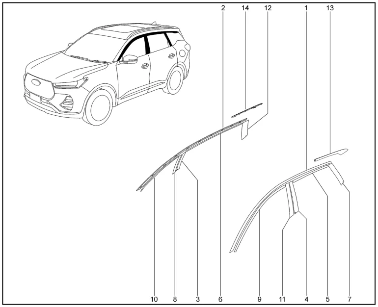 Накладки стоек дверей для XCITE X-Cross 8, Chery Tiggo 8 Pro