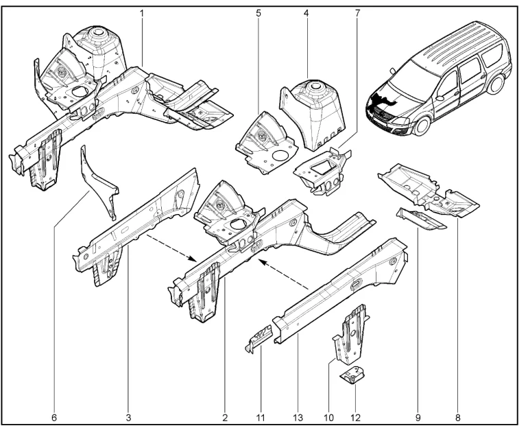 Брызговик с лонжероном правый (двигатель VAZ)