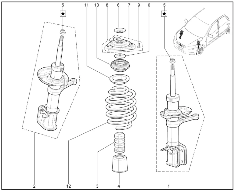 Стойка передней подвески телескопическая (деталировка)