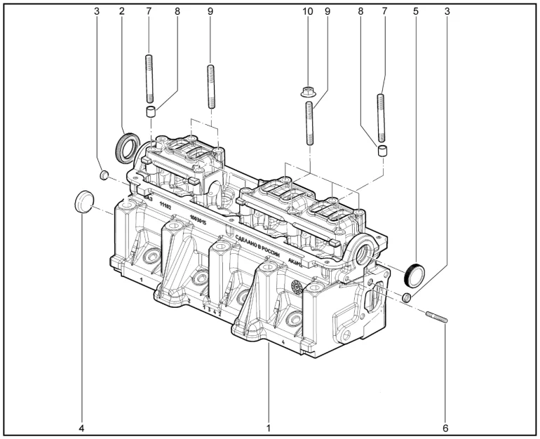 Головка блока цилиндров (деталировка)(дв. 11182,11184)