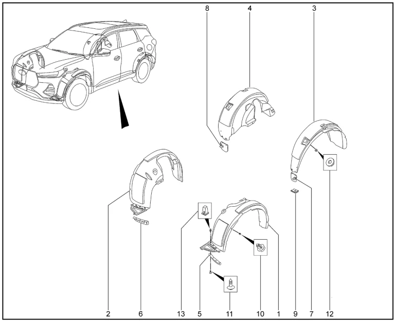 Щитки арок колес для XCITE X-Cross 7, Chery Tiggo 7 Pro