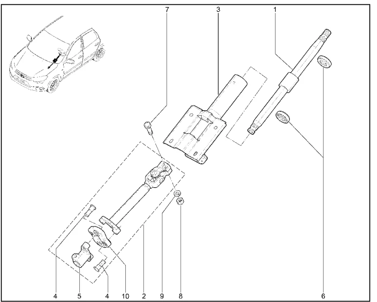 Вал рулевого управления (авто. без усилителя руля) (деталировка)