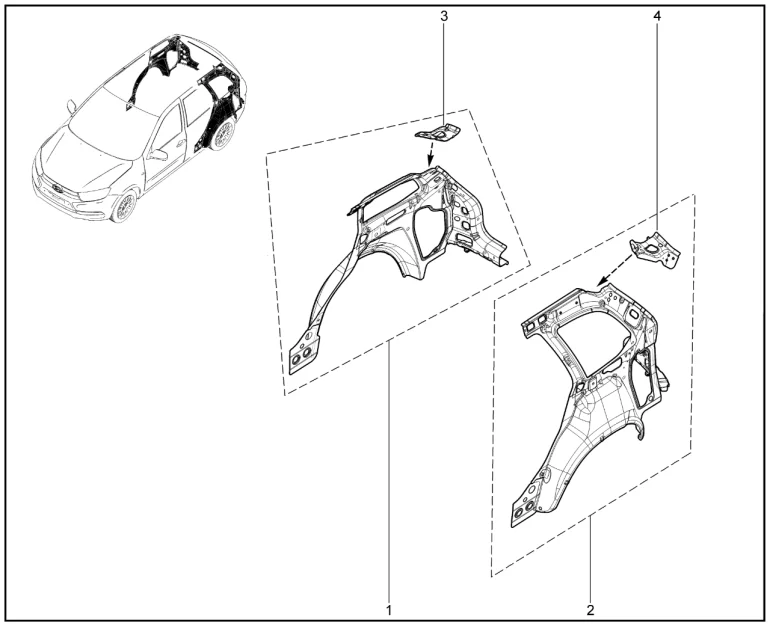Панели боковины задние внутренние(универсал)