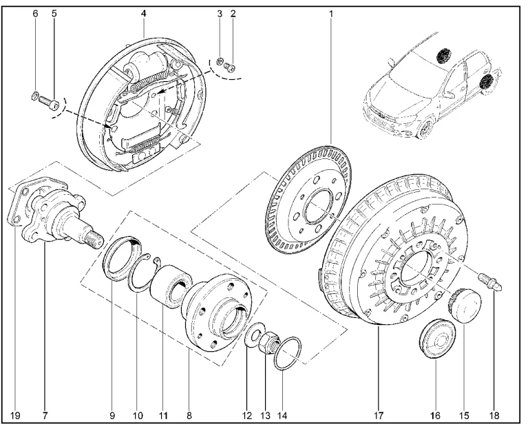 Ступица колеса заднего, барабан заднего тормоза