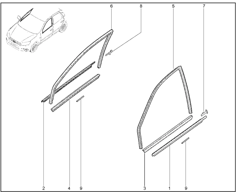 Уплотнители опускного стекла передней двери