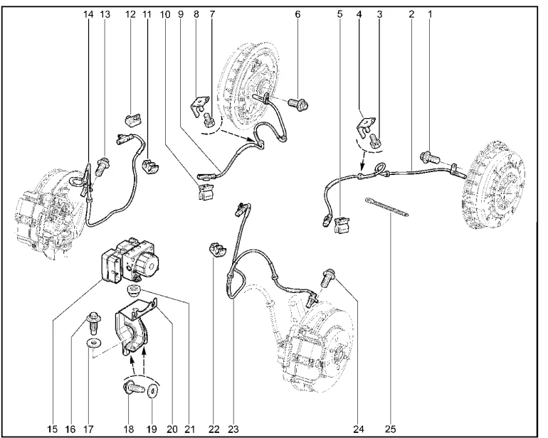 Гидроагрегат и датчики ABS (без ESP)