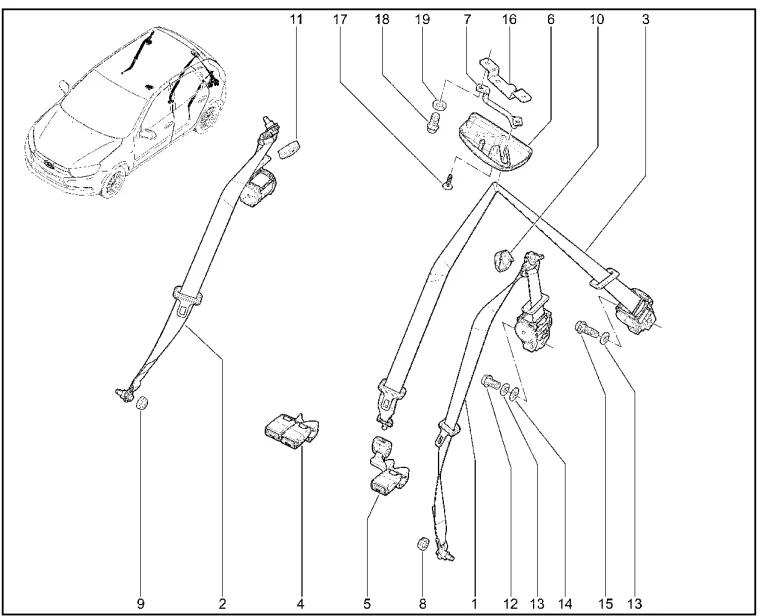 Ремни безопасности задние (хэтчбек)