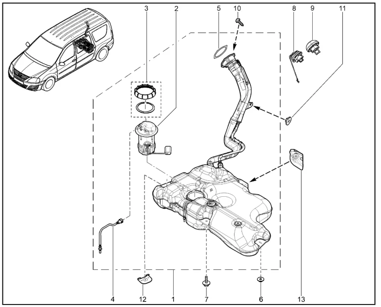 Бак топливный в сборе