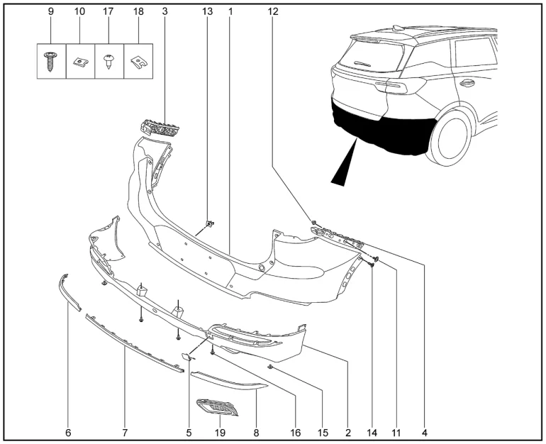 Бампер задний для XCITE X-Cross 7, Chery Tiggo 7 Pro