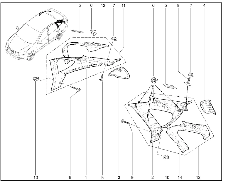 Обивки задних стоек (лифтбек)