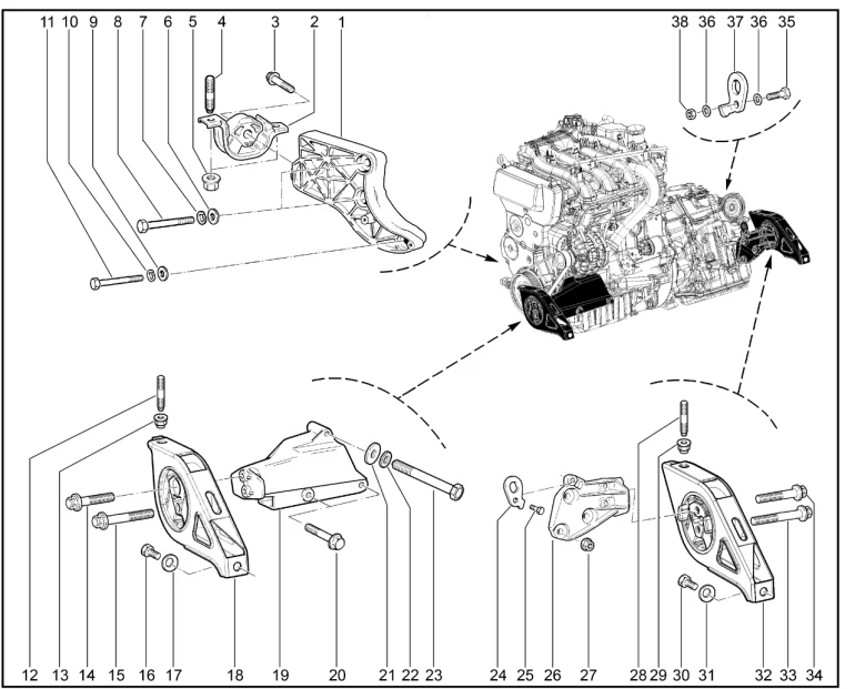 Подвеска двигателя (с КПП BVA4, без КУ)