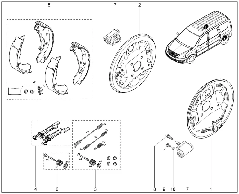 Тормоз задний (деталировка) (до 06.2024)