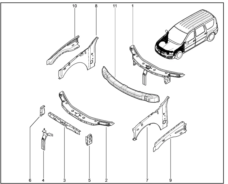Элементы кузова передние, боковины (двигатель VAZ)