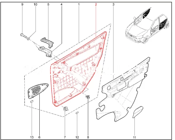 Обивка задней двери в сборе для Lada Granta FL