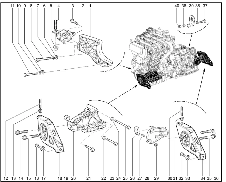 Подвеска двигателя (с КПП BVA4, с КУ)