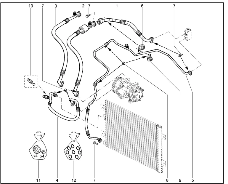 Трубопровод, шланги кондиционера (P3M, P4M)