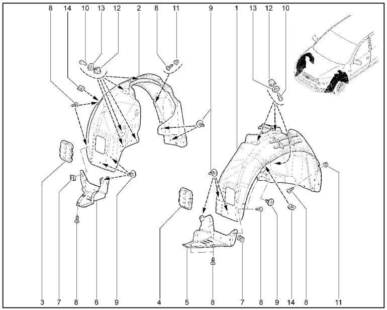 Щитки арок передних колес (FL) с 30.07.2018