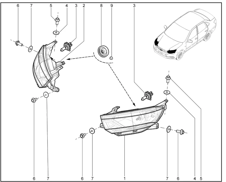 Фары передние (FL) с 30.07.2018.