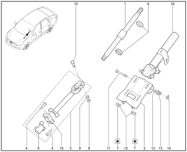Вал рулевого управления (авто. без усилителя руля) (лифтбек) (деталировка) до 30.07.2018