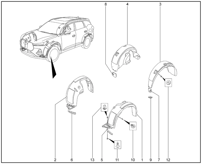 Щитки арок передних колес для XCITE X-Cross 8, Chery Tiggo 8 Pro