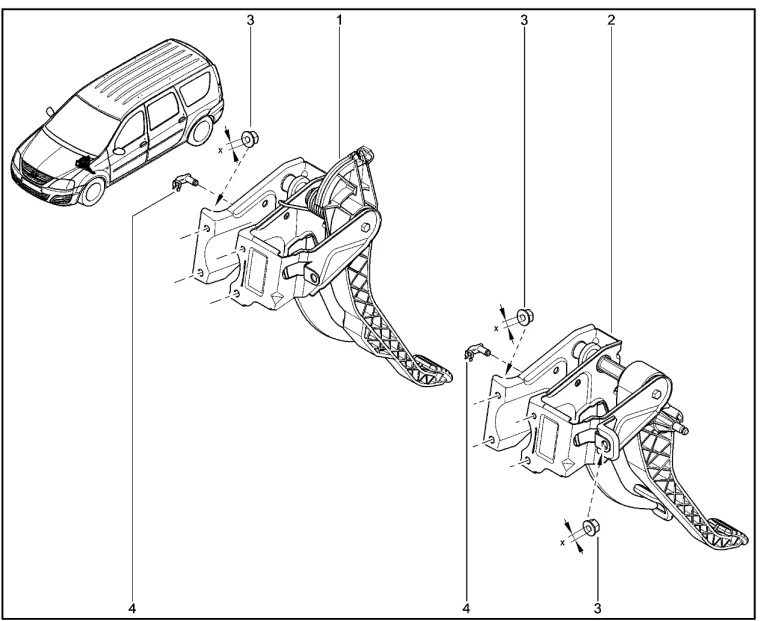 Блок педалей сцепления и тормоза (K7M)