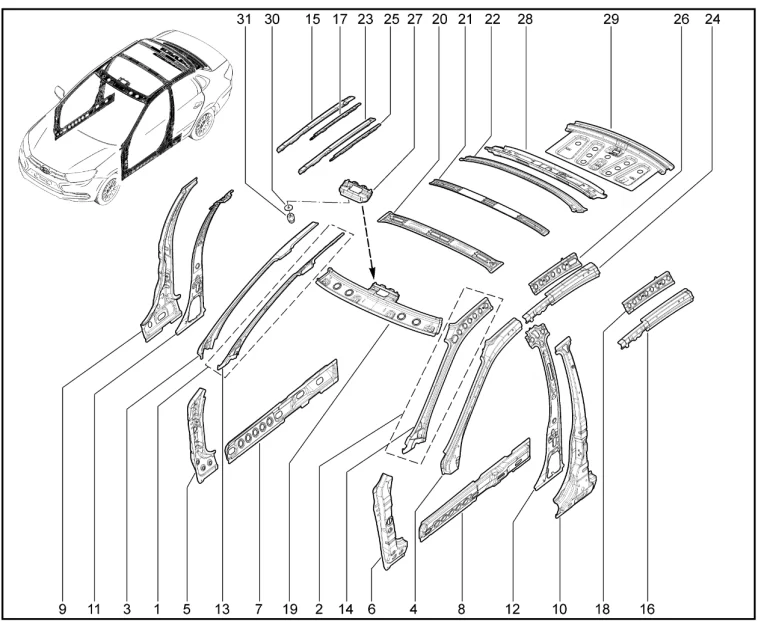 Элементы кузова внутренние (седан, лифтбек) до 30.07.2018