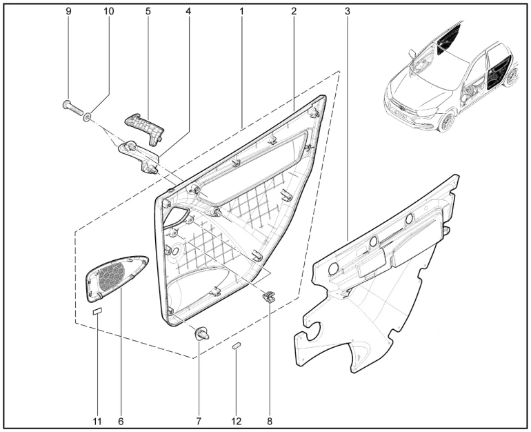 Обивки задних дверей (деталировка)