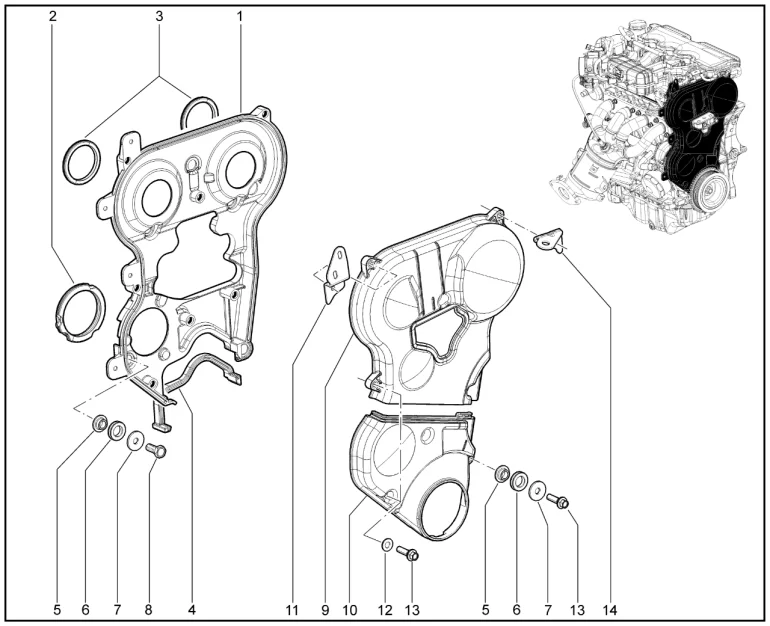 Крышки защитные ремня ГРМ (P4M + КПП вариатор, КПП 6 ст.)