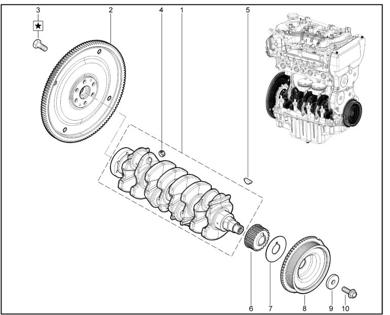 Вал коленчатый, маховик (P4M)(КПП автомат.)