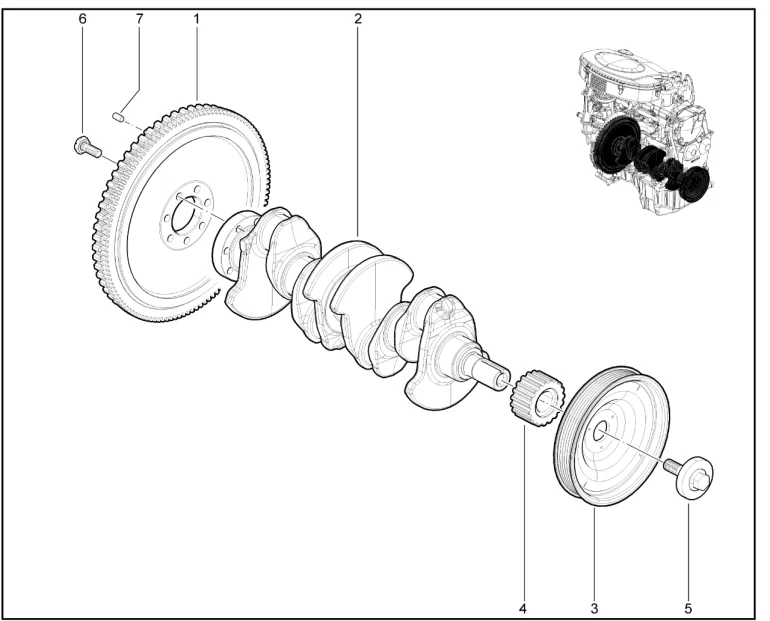 Вал коленчатый, маховик (К7М)